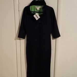 Gretchen Scott Designs Navy Sheath Dress Cowl Neck 3/4 Sleeve